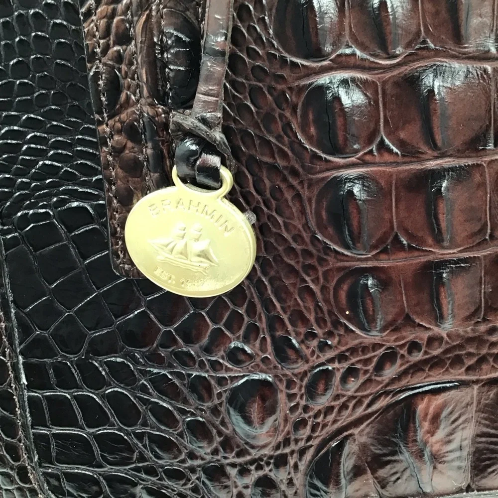 Brahmin Dark Brown Crocodile-Embossed Satchel
